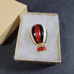 Vintage Enamel and Rhinestone Hot Air Balloon Goldtone Pin Brooch
